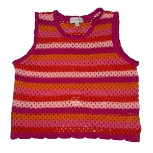 Free Assembly‎ Crochet Tank Top Small Sleeveless Striped Pink Orange Knit S